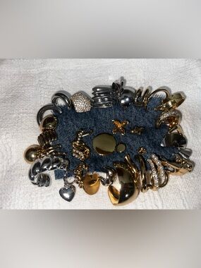 NWOT 36Single Earrings Nordstrom Rack On Repurposed Denim-Gold/Silver/FauxPearl